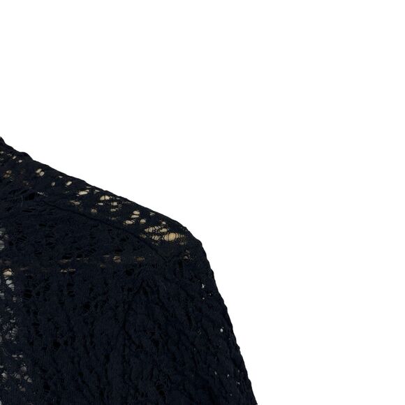 Eileen Fisher Small Wool Cardigan Sweater Crop Black Sheer Crochet Lace Womens - Picture 12 of 12